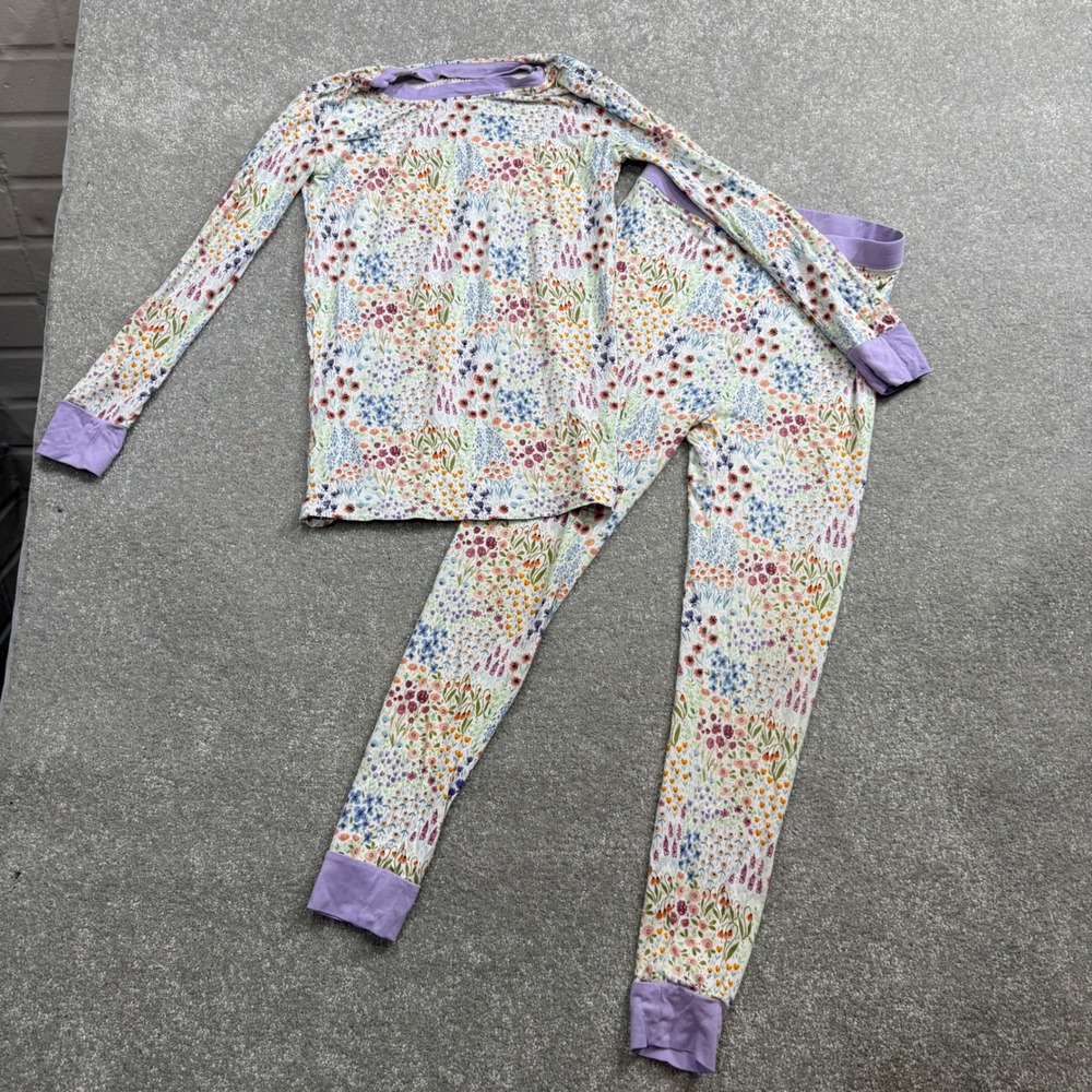 Little Sleepies Flower Fields Bamboo Pajama Set Purple Floral  Girls 7/8 Cottage - Picture 3 of 16
